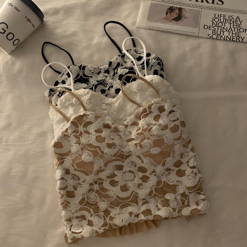 Design Sense Thin Lace Camisole Small Vest For Women Integrated Chest Pad Hot Girl Outer Wear Beautiful Back Short Bandeau Top