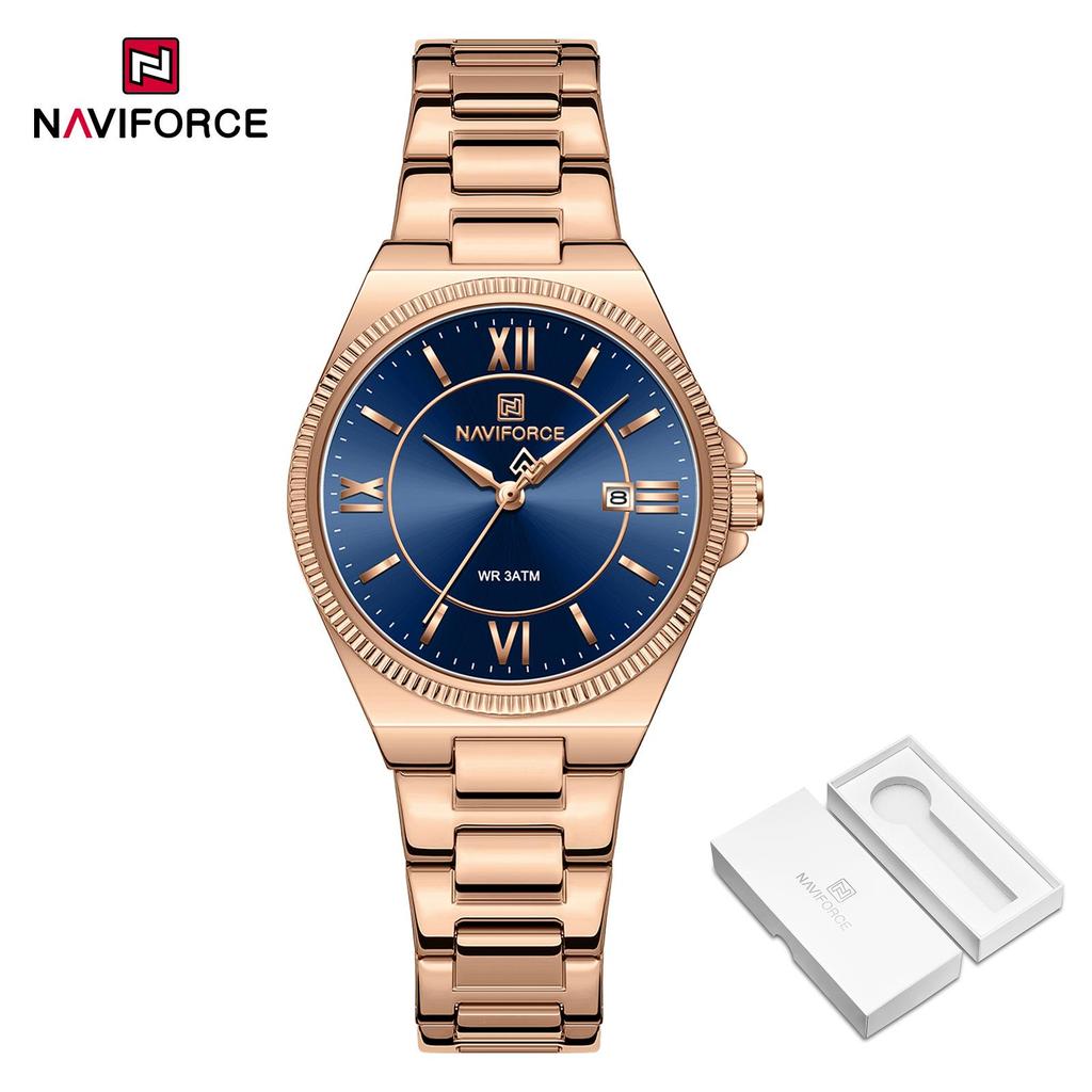 NAVIFORCE Original Women Business Watch Stainless Steel Strap 30m Waterproof Calendar Simple Dial Women Lady Casual Watch NF5073