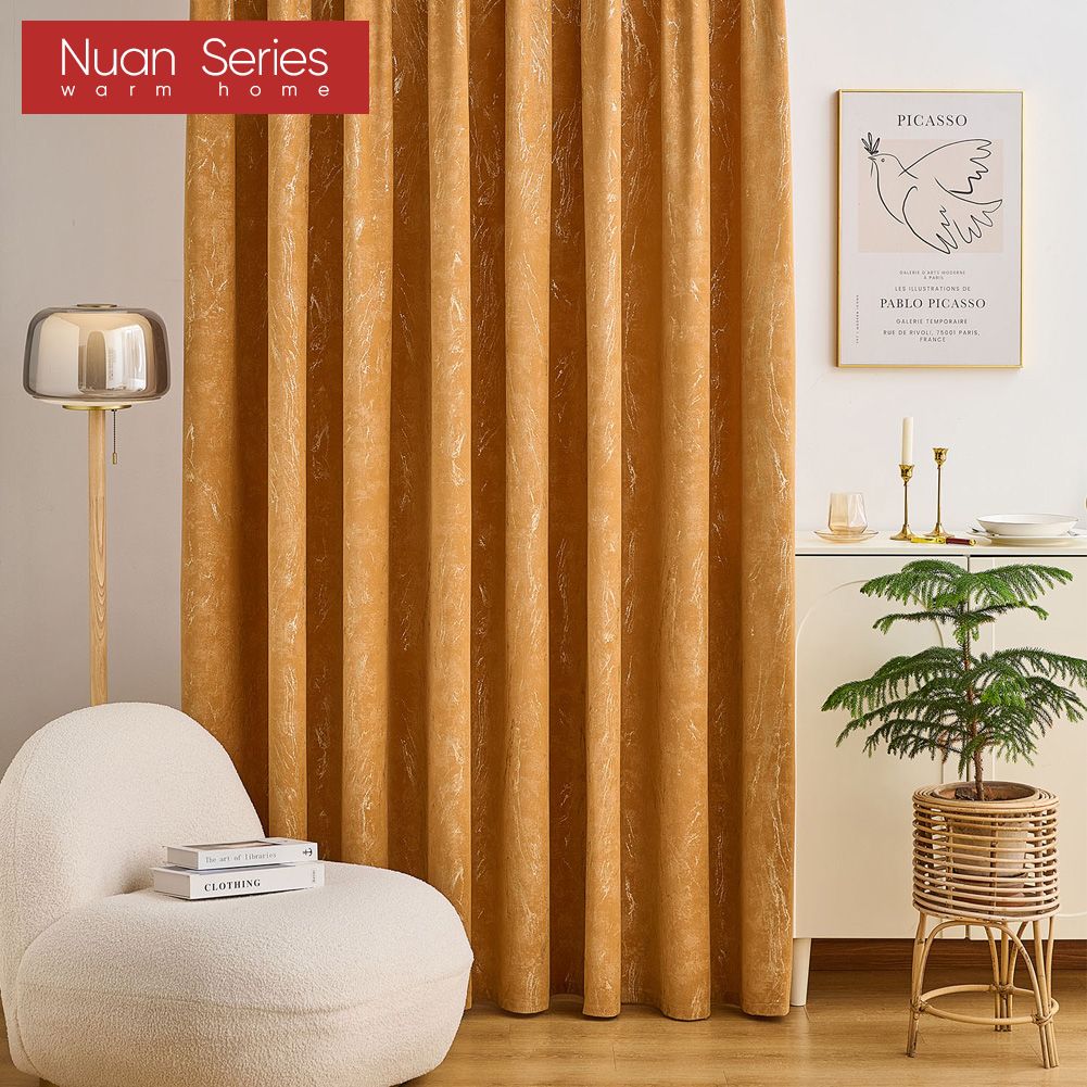 1PC Modern 70-80% Shading Degree Hot Stamping Process Velvet Blackout Curtains for Living Room Bedroom Home Decor Nuan Series