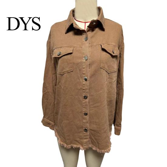 Frayed Hem Jacket Women Denim Coat with Breast Pockets Turn-down Collar Washed Single-breasted Chest Pocket Pure Color Wipped Edge Loose Cardigan Long
