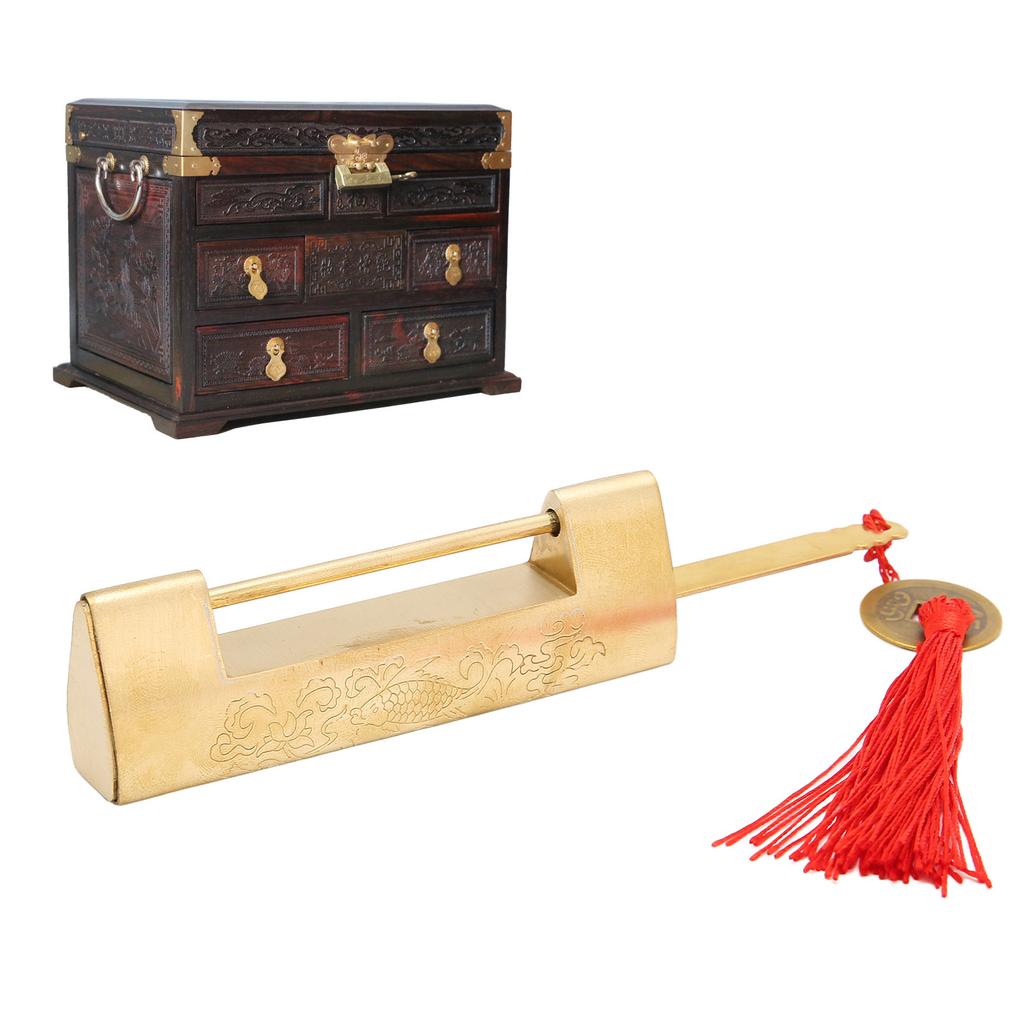 Brass Antique Padlock Spacing 5.9cm Exquisite Rustproof Chinese Old   Fish Horizontal Padlock for Jewelry Boxes