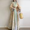 Chinese Jin Dynasty Style Hanfu, Cross-neck One-piece Waist-length Skirt, Daily Three-piece Set