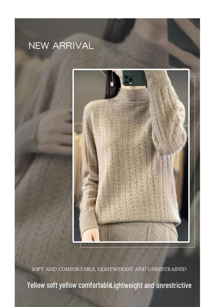 Women's Autumn/Winter Lightweight Wool Basketweave Long Sleeve Top
