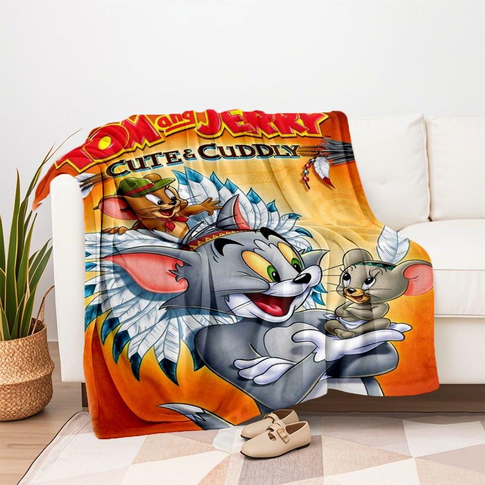 Tom & Jerry Niedlich & Kuschelig Native American Tom & Jerry Decke Flanell Überwurfdecke für Sofa, Bett, Reisen, Camping, Büro