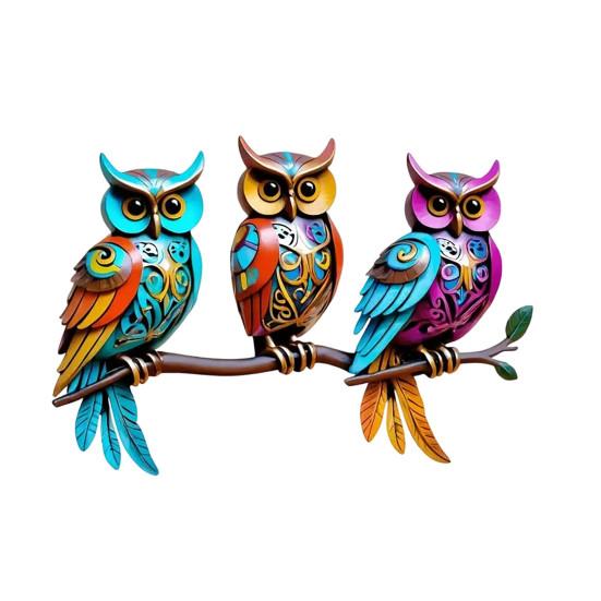 Colorful Acrylic Outdoor Hanging Wall Art 2D Owl/Bee/Flowers Wall Sculpture for Outside Garden Fence Patio Yard Decor