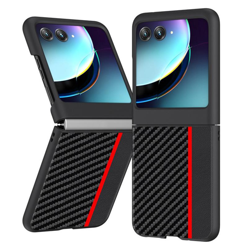 

For Motorola Razr 40 Ultra 5G Anti-Drop Phone Case Fiber Carbon Texture PC Phone Cover Black/Red