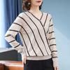 Baolianduo Women's Striped V-Neck Long Sleeve Knit Top
