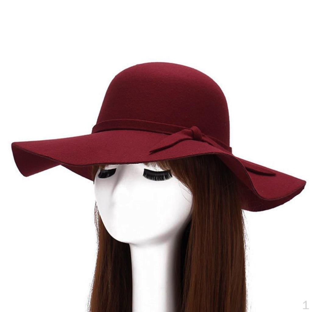 

Retro Wool Floppy Wide Brim Fedora Hat Bowler Beach Sun Protection For Women вина червоного кольору