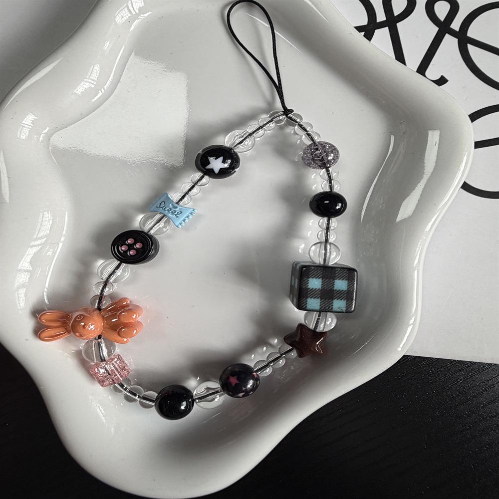 Handmade Cartoon-Style Beaded Phone Lanyard with Cute Camera Charm