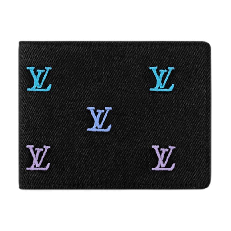 Louis Vuitton Carteira Jeans Bordada Múltipla Carteira Feminina Azul Degradê M13964