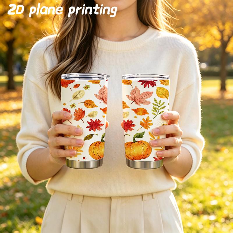591ml Car Tumbler Autumn maple leaf elements Straw Cup Hot Cold Cup Leakproof Tumbler Gift Cup Stainless Steel Tumbler
