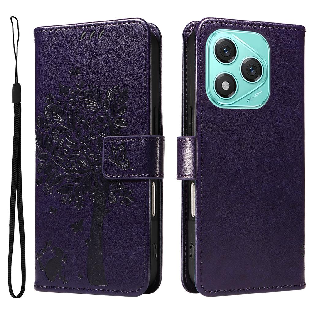 For Honor 400 Lite Phone Case with Stand Cat Tree Pattern Leather Wallet Mobile Cover