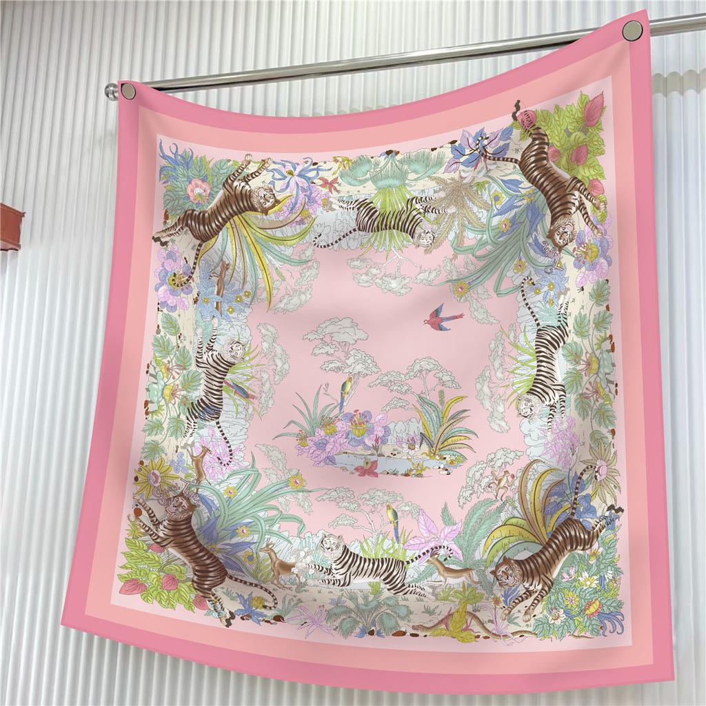 New Flower Designer Scarves Twill Silk Large Square Scarf Women Travel Shawl Headscarf 90cm Luxury Brand Modern Flowers