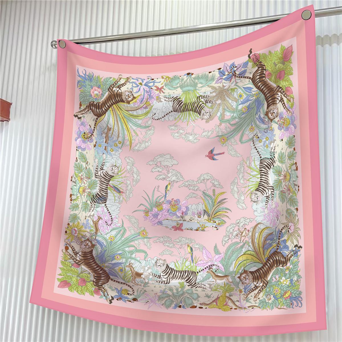

New Flower Designer Scarves Twill Silk Large Square Scarf Women Travel Shawl Headscarf 90cm Luxury Brand Modern Flowers