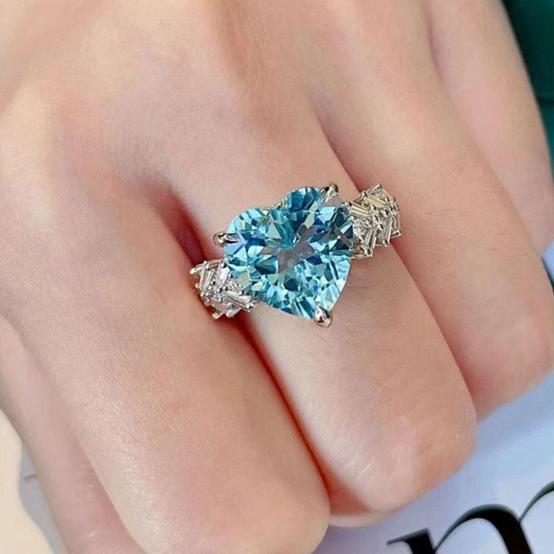 925 Sterling Silver Rings For Women Geometric Fine Jewelry Finger Adjustable Simple Blue Stone Leaf Ring For Party Birthday Gift