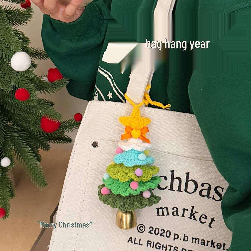 Dopamine Wool Knitted Christmas Tree Bell Ornaments - Car Hanging Decorations & Small Holiday Pendants