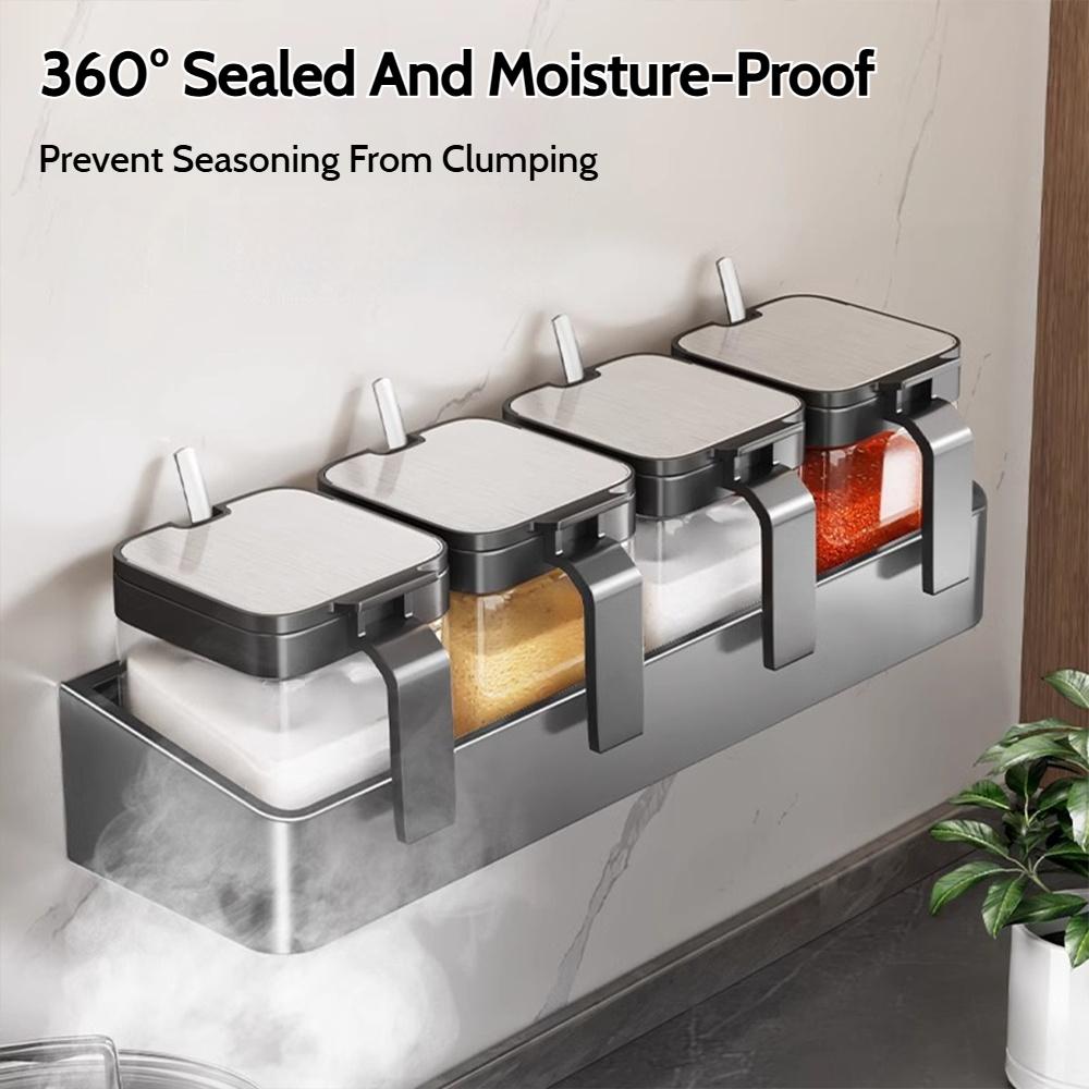 Grey Wall-Mounted Kitchen Spice Rack Kitchen Storage Rack Household Multifunctional Carbon Steel Storage Box Kitchen Accessories