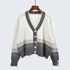 Spring and Autumn V-neck Loose and Idle Long Sleeve Color Matching Cardigan Outwear Idle Style Women's Clothing