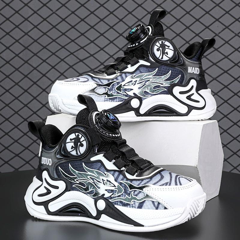 Boys Shoes 2025 Spring and Autumn New Children's Breathable Basketball Shoes Sports Shoes Middle and Older Children's Rotating Buckle Classmates Summe