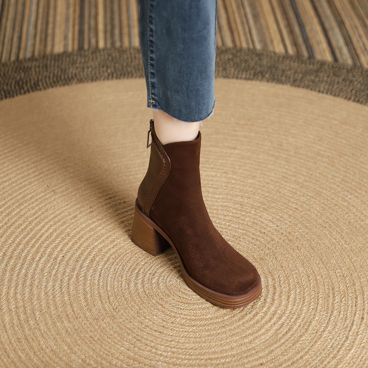 

High heels children s autumn and winter Martin boots brown high-end small short boots 2025 new retro spring and autumn single boots 40