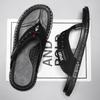 Large size flip-flops men's tide first layer cowhide outer wear breathable deodorant feet beach cool slippers soft bottom non-slip