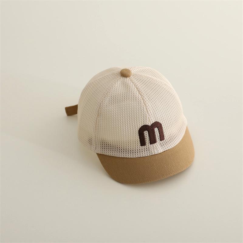 Baby Summer Mesh Hat Solid Color Letter M Embroidery Breathable Baseball Cap For Kids Boys Girls Short Brim Duck Tongue Cap