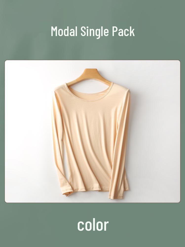 Damen Nahtlose Modal Thermounterwäsche: Figurbetonte Langarm-Basisschicht in Fleischfarbe, Übergröße für Herbst/Winter-Wärme