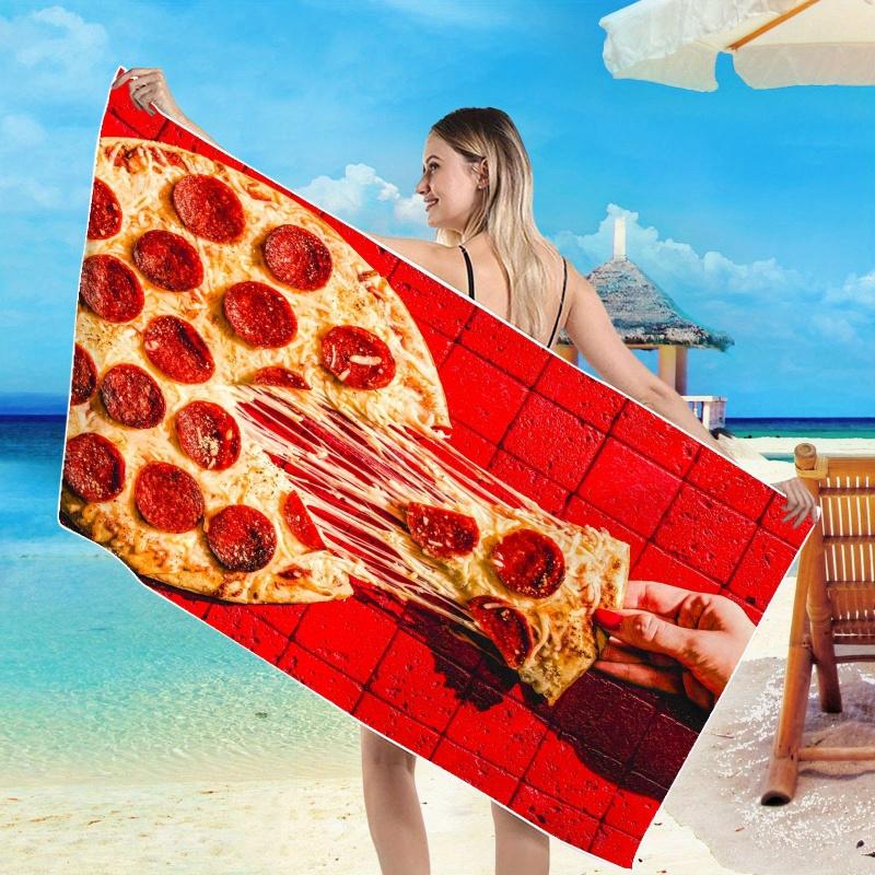Pepperoni Pizza Beach Towel Microfiber Cheese Pulling Pattern Bath Towels Large Quick Dry Blanket For Summer Swimming Pool