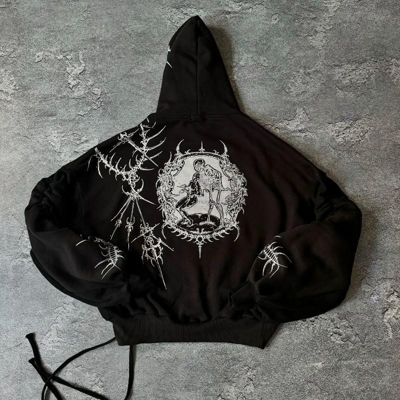 Y2K Gothic Retro Printed Hoodie Loose Fit Pullover Sweatshirt Men Women Teenagers