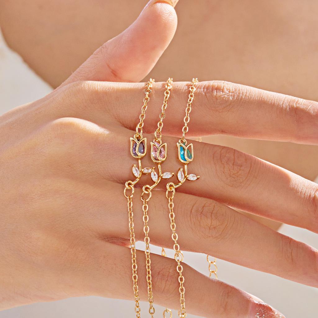 Fashion Gold Color Crystal Zircon Flower Tulip Bracelet For Women Wedding Party Valentine's Day GiftJewelry