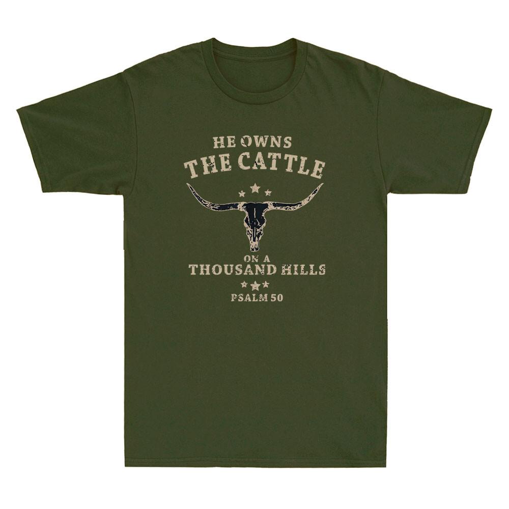 He Owns The Cattle On A Thousand Hills Psalm 50 Retro Unisexs Short Sleeve Tshirt