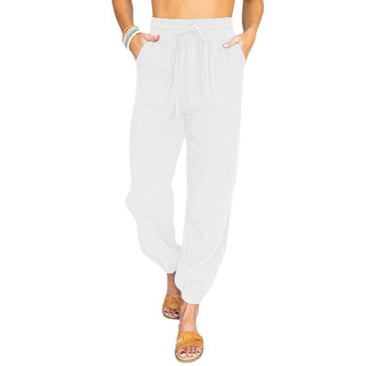 Solid Color Loose Drawstring Casual Cropped Harem Pants For Women S