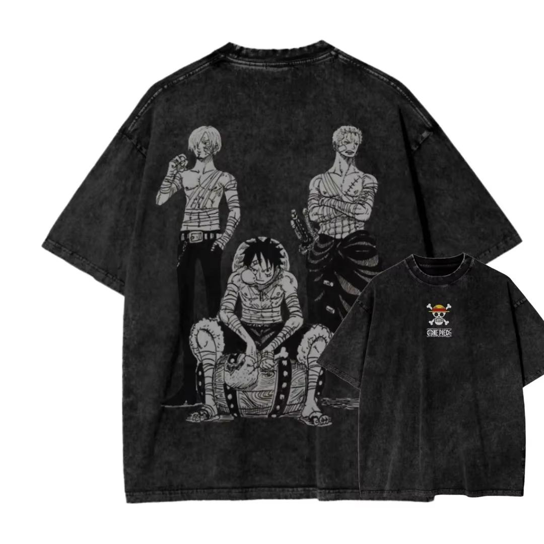 

New Anime Luffy ONE PIECE Graphic Quality TShirt Men and Women Cotton Vintage Washed Print Streetwear Top M