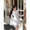 Double-layer Sleeve Throbbing Small White Dress Lace Long-sleeved Shirt Dress French Stunning White Spring and Summer Skirt To Wear