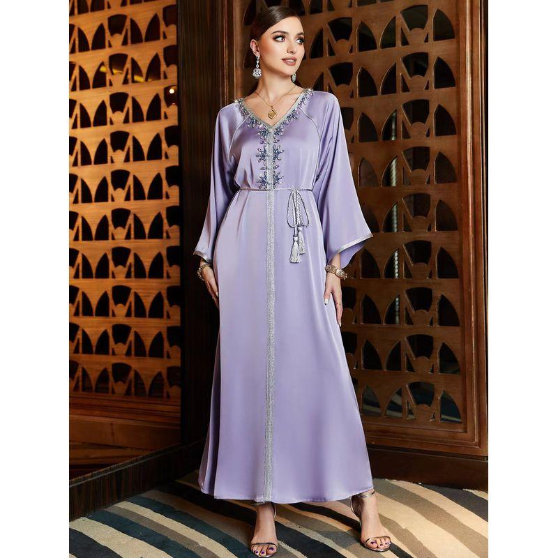 New Fashion V-neck Handmade Seam Drill Party Dress Hand Sewn Diamond V-neck Dress