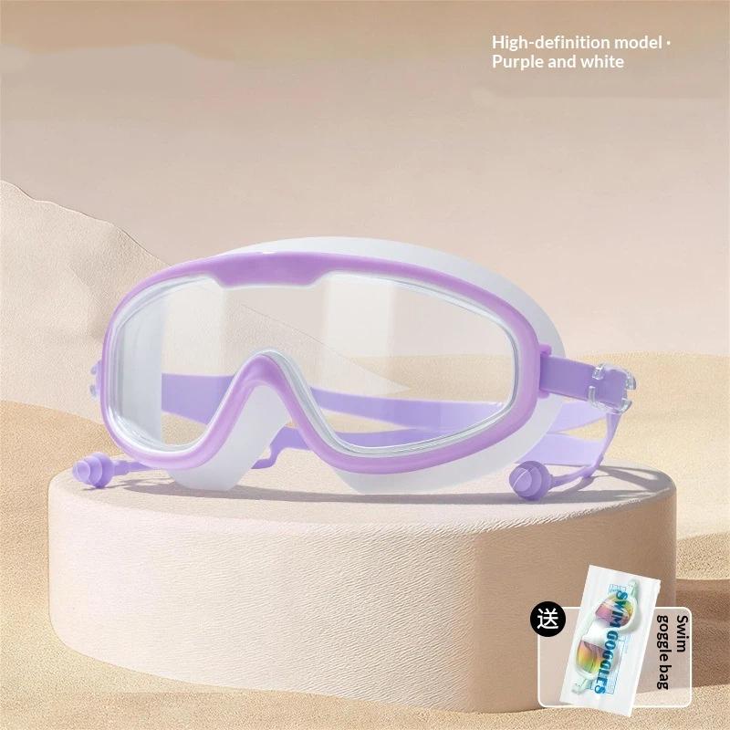 Large Frame Adult Swimming Goggles Anti Fog Uv Protection Waterproof Swim Glasses With Ear Plugs For Pool Beach
