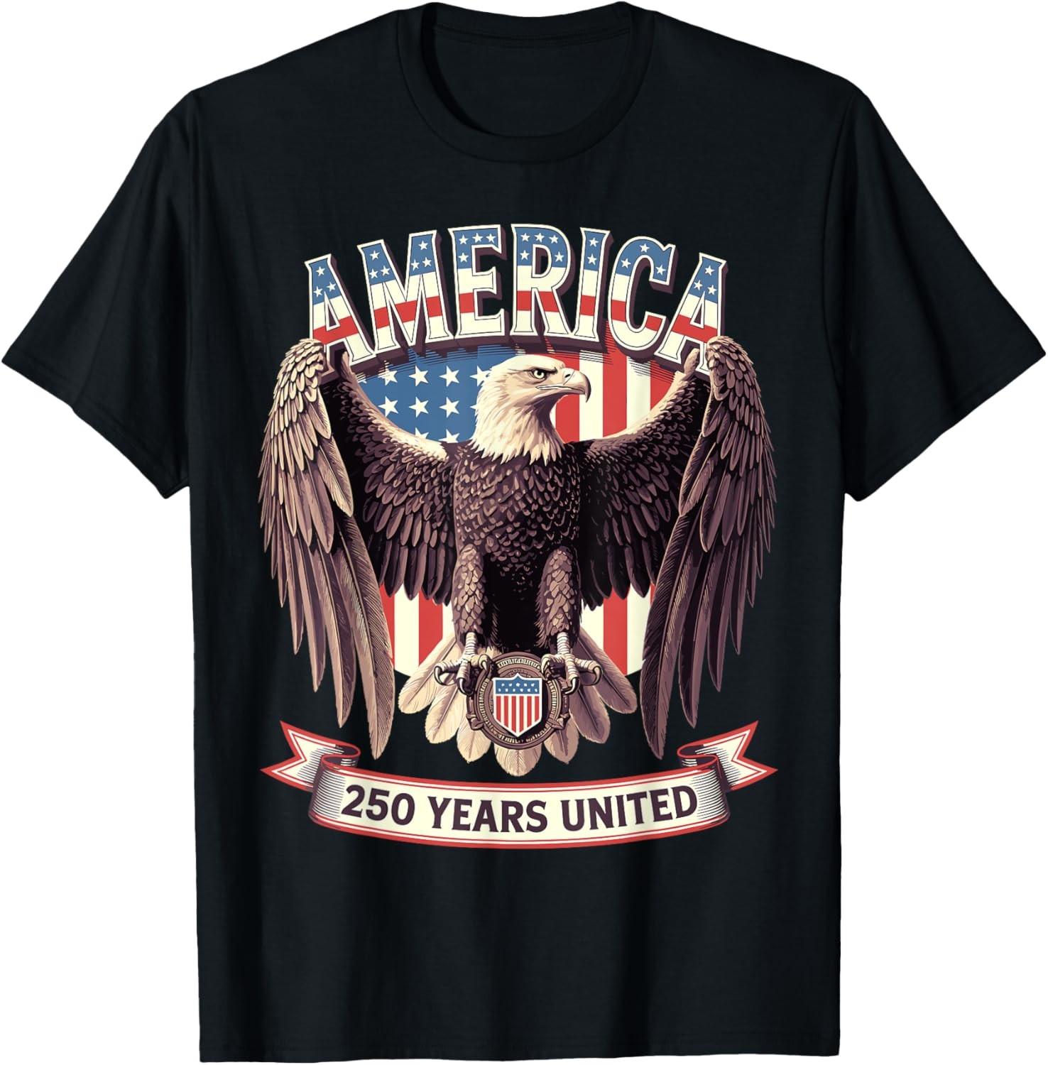 USA 250 Years United Bald Eagle Patriotic Flag Graphic T-Shirt S