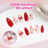 24 Pcs Heart Acrylic Nail with Rhinestones Valentines Day False Nail French Tip Stick on Nail 3D Bows Press On Nail