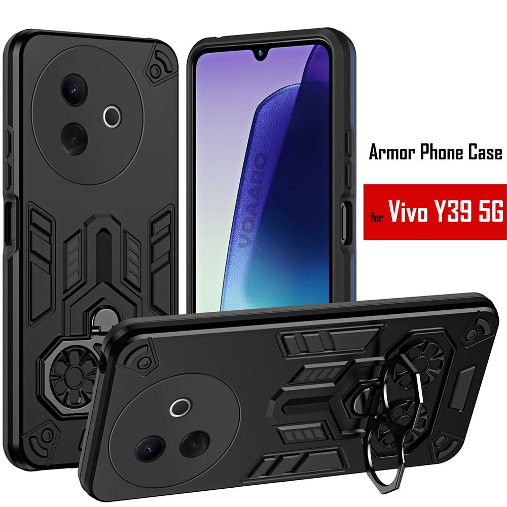 Dual Finger Ring Armor Cover for Vivo Y39 5G Case for Vivo Y39 5G Rotate Metal Bracket Kickstand Holder Case Shockproof Capa