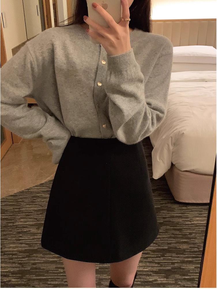 

Women s Merino Wool Round Neck Cardigan - Korean Style, Autumn/Winter Fashion, Solid Color Extra Large серый