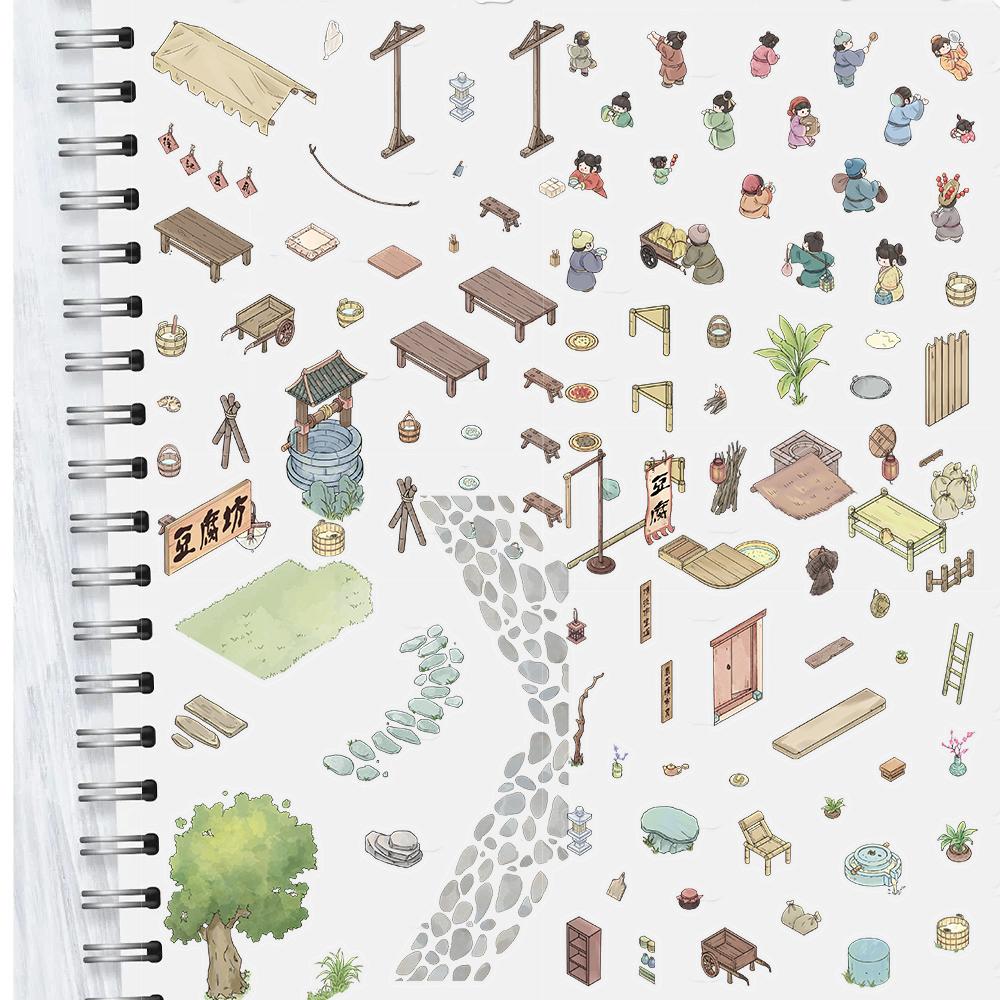 4PCS Tofu Workshop Sticker Waterproof Stationery Scrapbooking Landscape DIY Luggage Bicycle Laptop Stationery Wall Decals