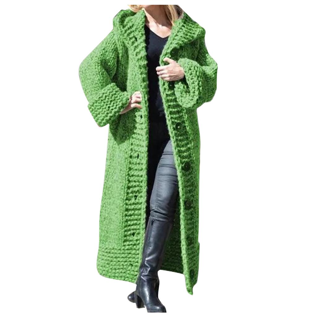 Women Casual Solid Knit Button Plus Size Long Sleeve Sweater Long Cardigan Coat