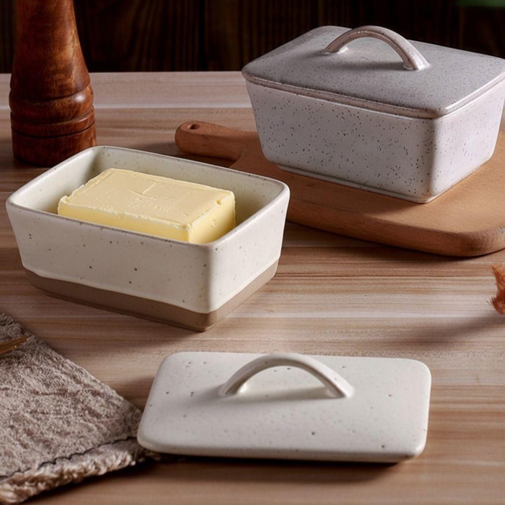 Anti-odor Butter Dish Rectangular Cheese Storage Box Simple Vintage Ceramic Butter Box  Bread