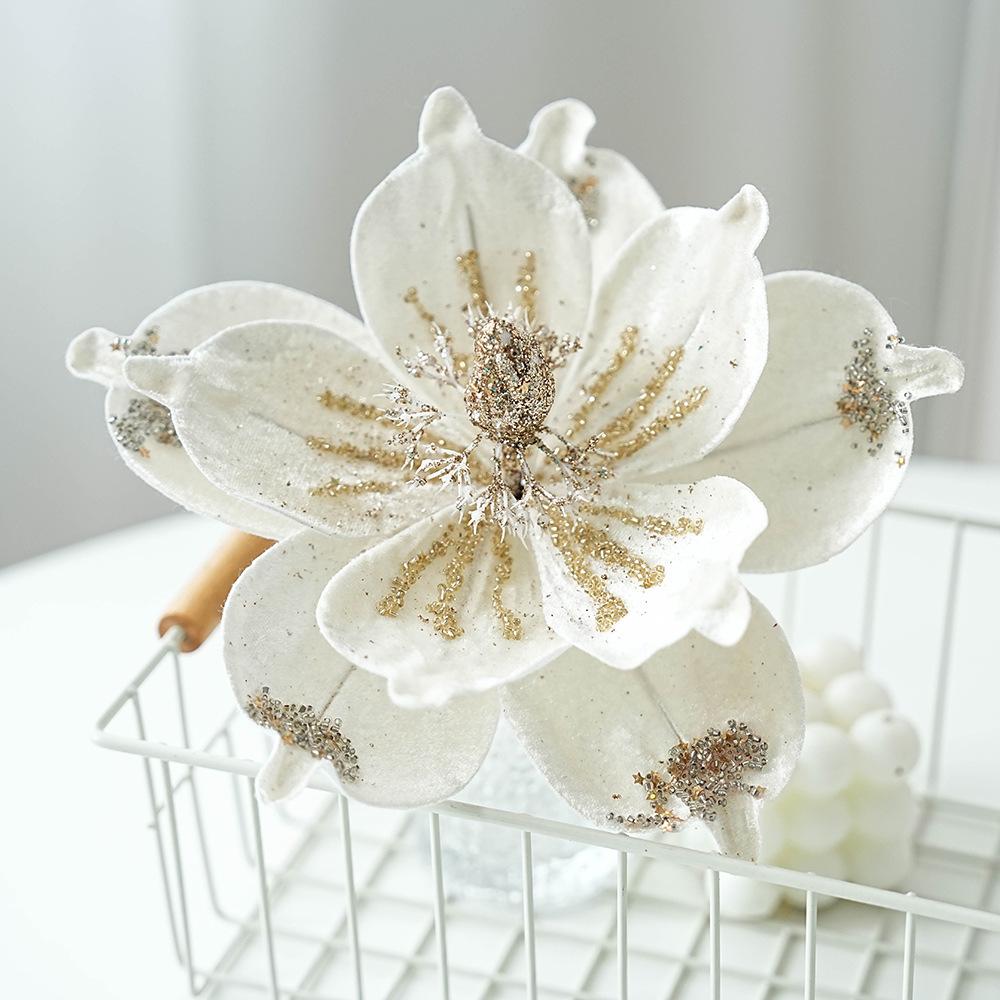 High-End Cross-Border Christmas Magnolia Sequin Fabric Flower Tree Decoration