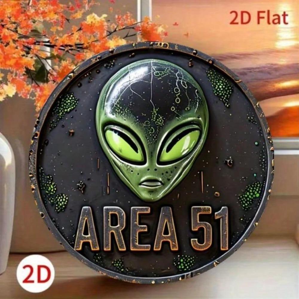 UFO Mimozemšťan Umění Kovová Nástěnná Dekorace Vintage Oblast 51 Anglický Znak 2D Plochý 7,87x7,87 Palce