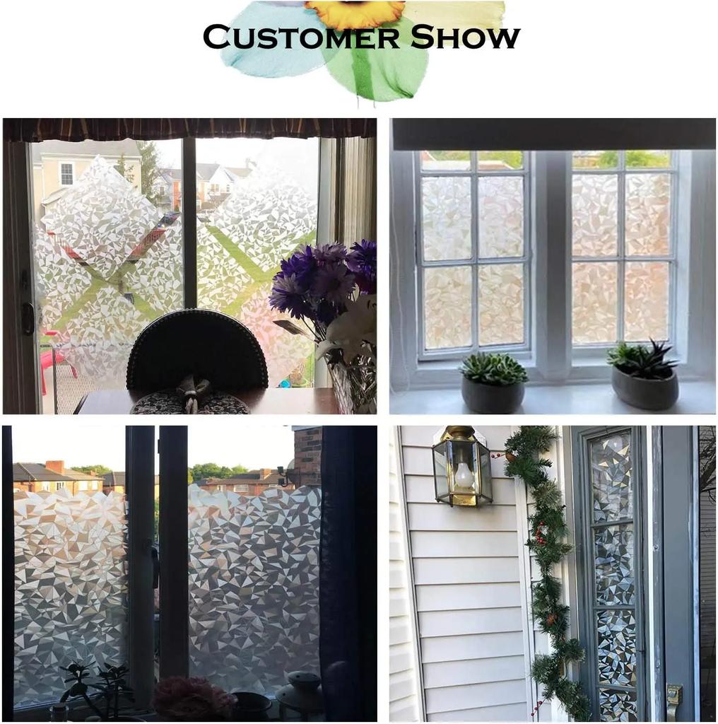 3D No Glue Static Cling Window Films Privacy Cut Glass Window Sticker for Bathroom Office Kitchen Window Decor