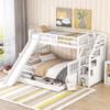 Stable Base Bunk Bed with Drawers Ladder Slide Storage Shelves Wood Frame Family Loft Bed Bedroom