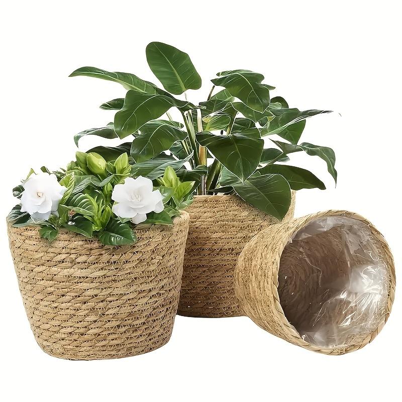 3 Stück Runder Handgewebter Übertopf im Rustikalen Stil, Perfekt für Kleine und Mittelgroße Pflanzen, Ideal für Innen- und Außendekoration