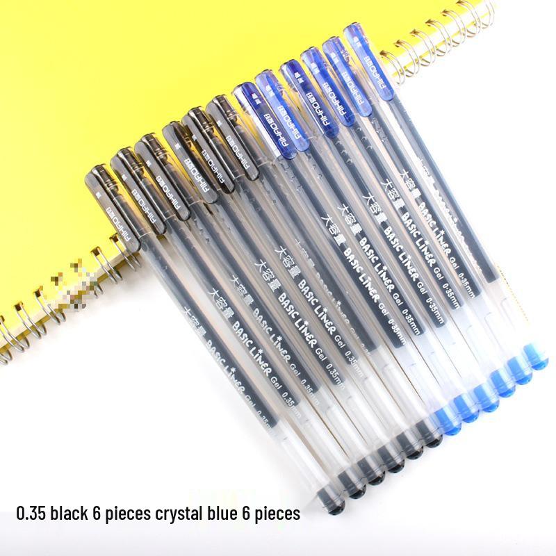 Student Use Ballpoint Pen - 0.35mm Water-Based Black, Red, Blue-Black Ink, Large Capacity