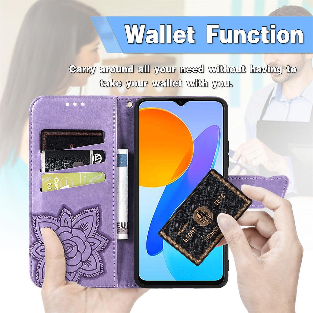 For Honor X8 5G PU Leather Protective Phone Case Imprinted Butterfly Pattern Shockproof Flip Phone Cover with Stand Wallet